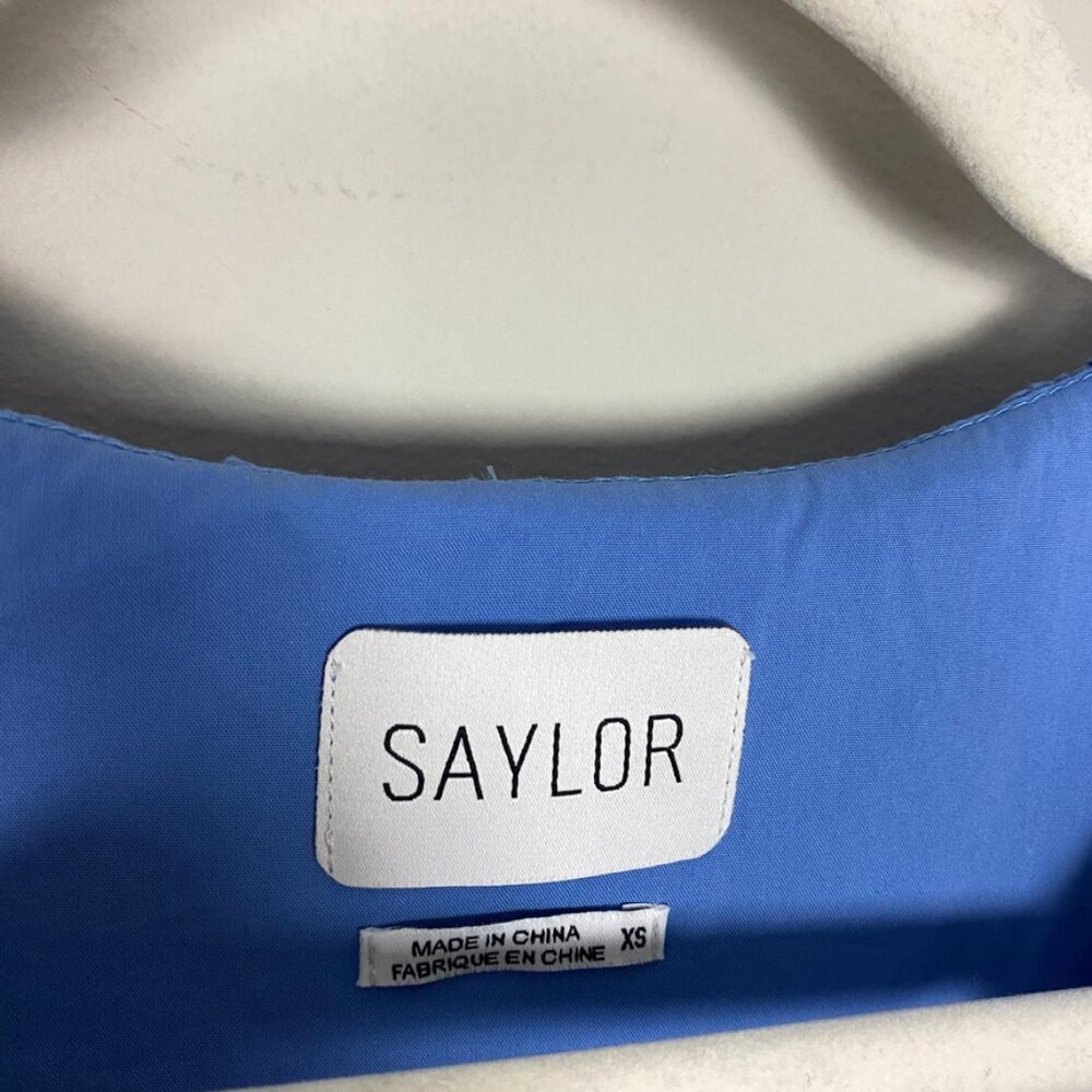 Saylor Zerina A Line Mini Dress Ruffle Blue Womens XS Tiered Puff Sleeves V Neck - Picture 3 of 9